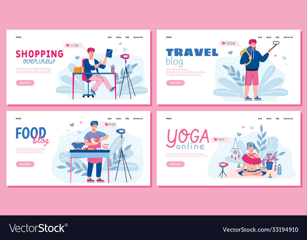 Web page interfaces set for video bloggers vector image Web page interfaces set for video bloggers