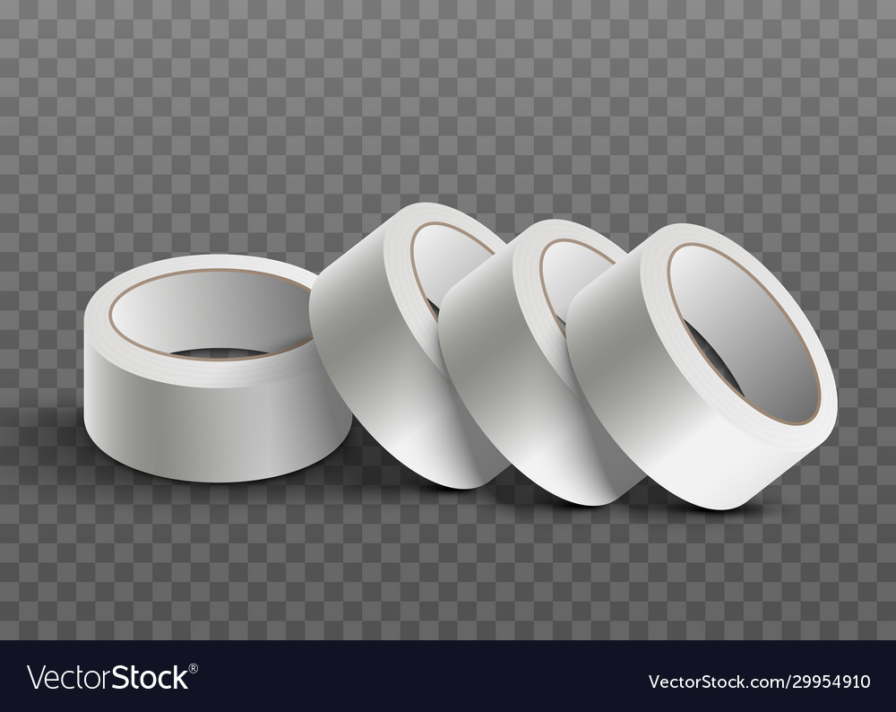 White realistic sticky tape roll stack isolated