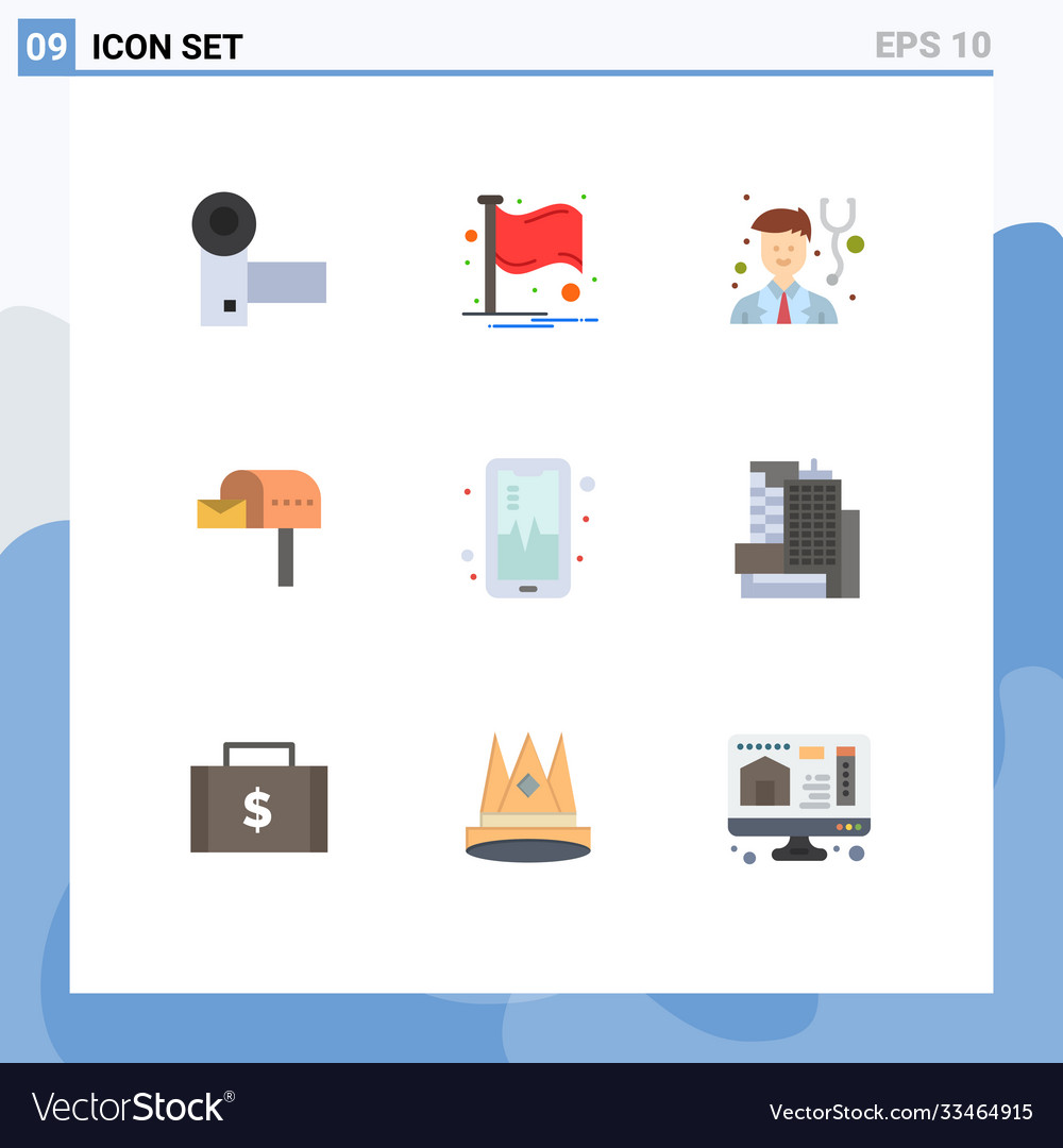 9 user interface flat color pack modern signs Vector Image