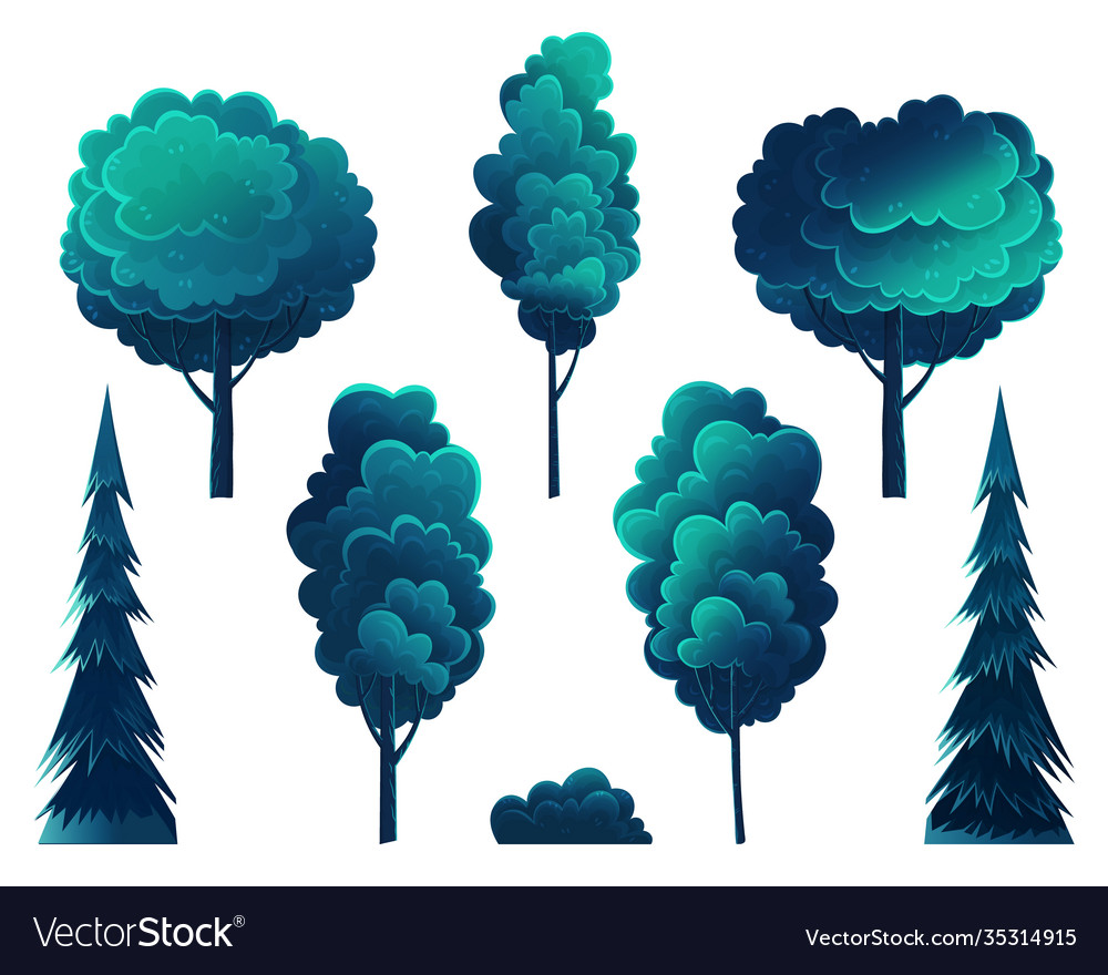 Deciduous and coniferous trees isolated on white Vector Image