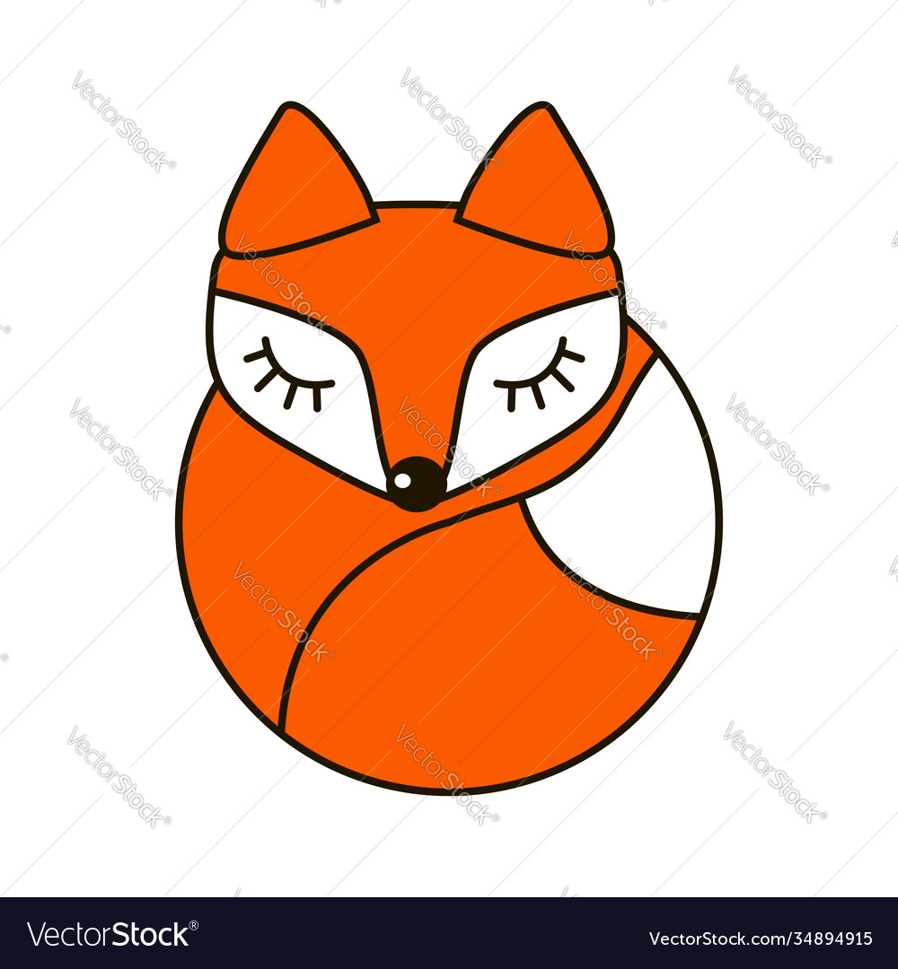 Fox cute art sign in curve lines Royalty Free Vector Image