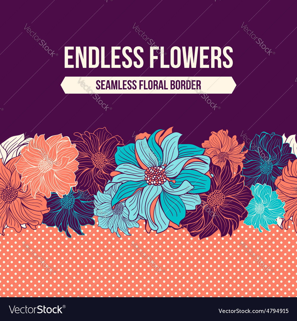 Hand-drawn flowers of dahlia seamless border