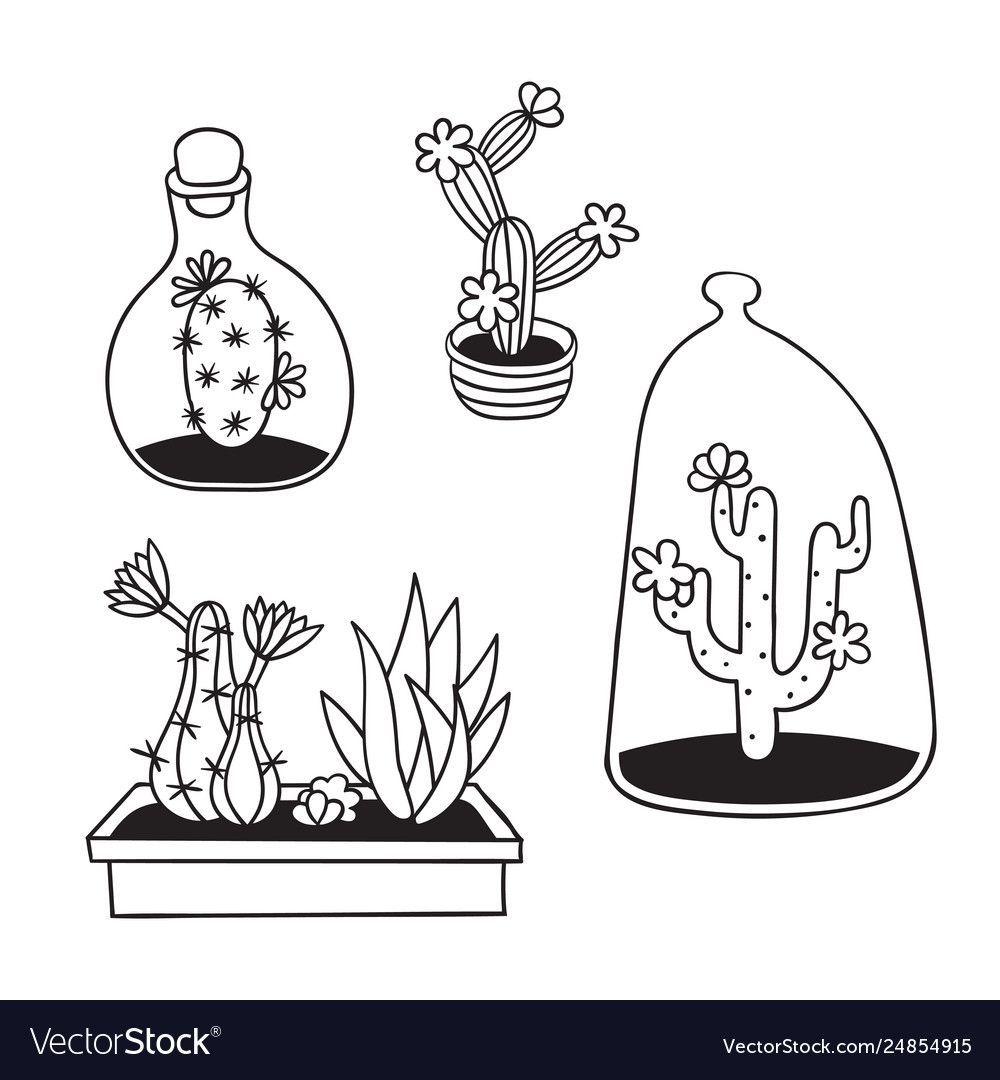 Set Cactuses For Coloring Books Royalty Free Vector Image - Set Cactuses For Coloring Books Royalty Free Vector Image