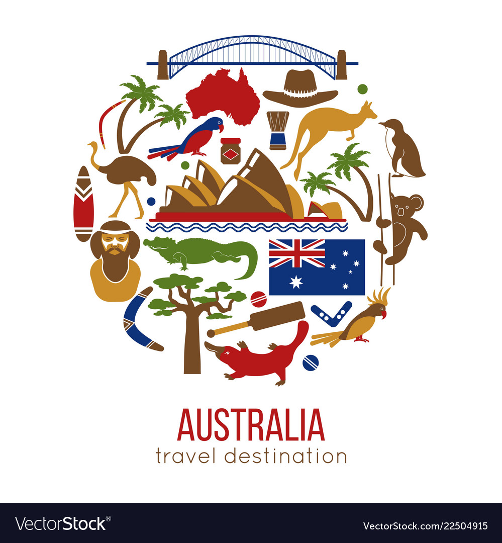 Set of australia culture symbols collection icons Vector Image