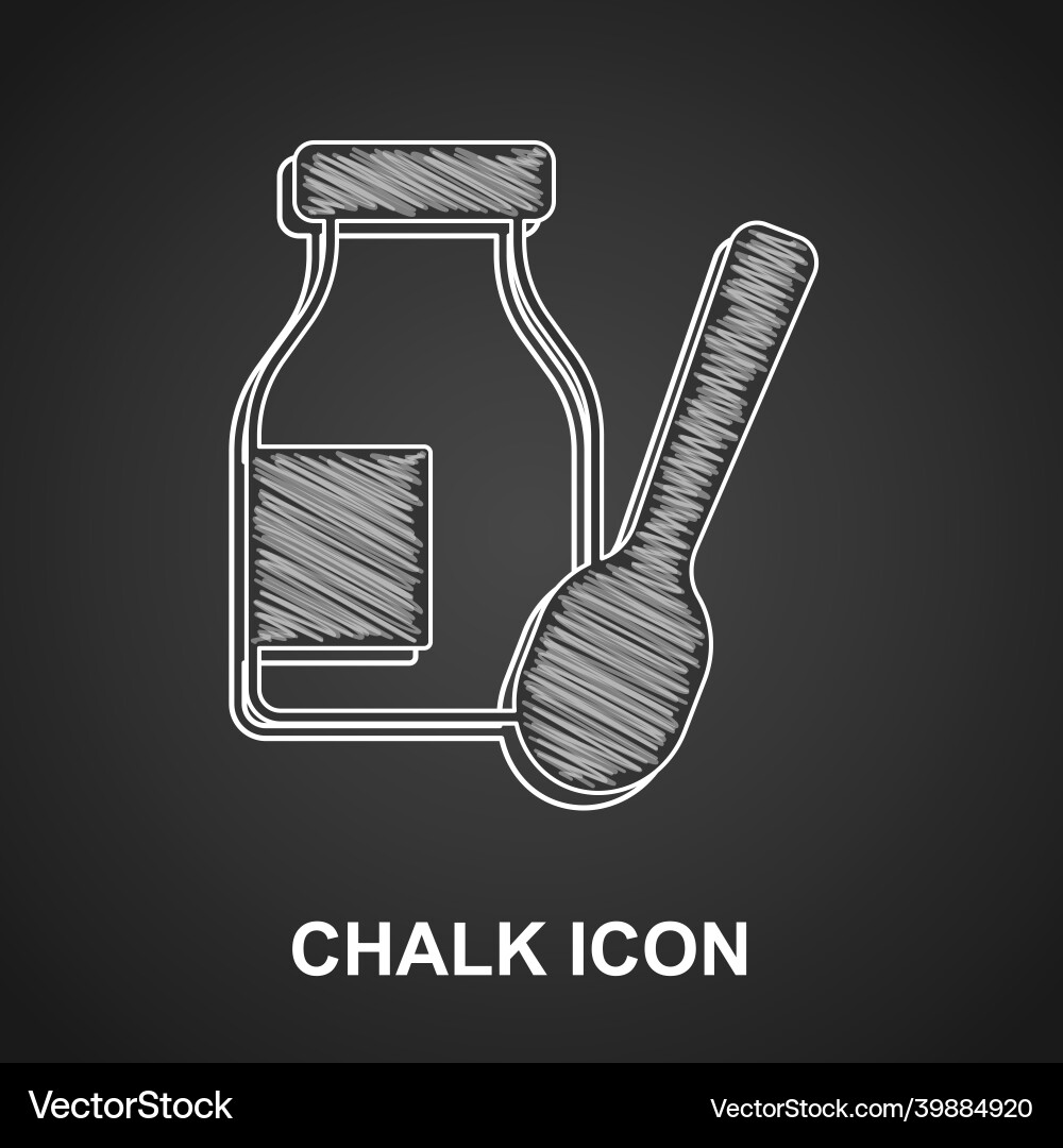 Chalk drinking yogurt in bottle with spoon icon Vector Image