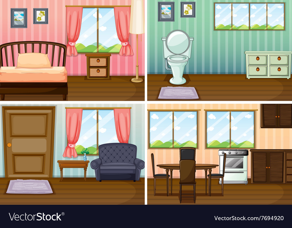 Four scenes of rooms in the house Royalty Free Vector Image