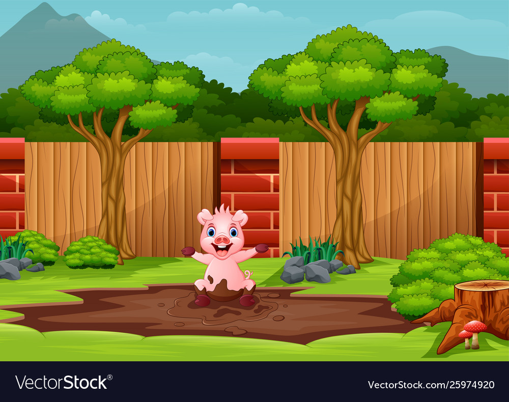 Funny pig playing in mud Royalty Free Vector Image Funny pig playing in mud Royalty Free Vector Image