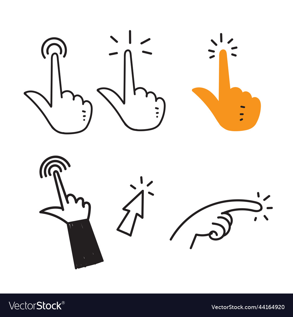 Hand drawn doodle cursor click tap set