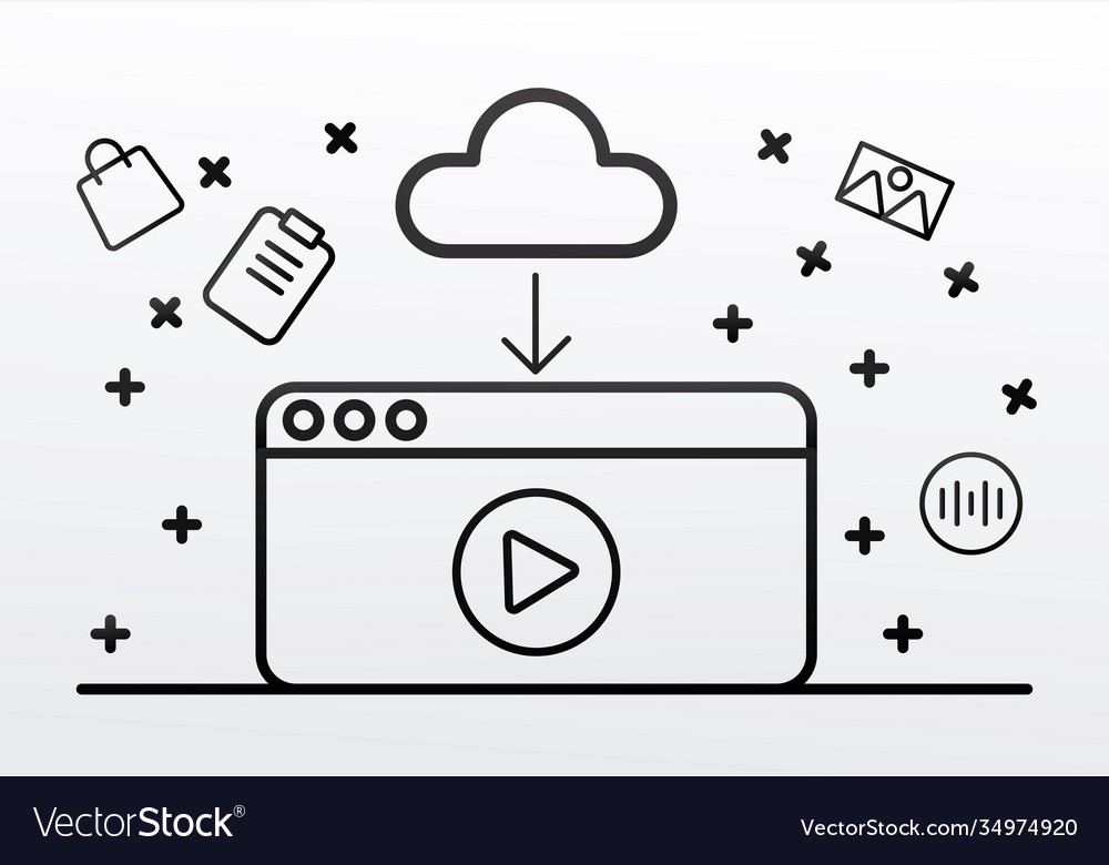 Webpage template with interface set line icons
