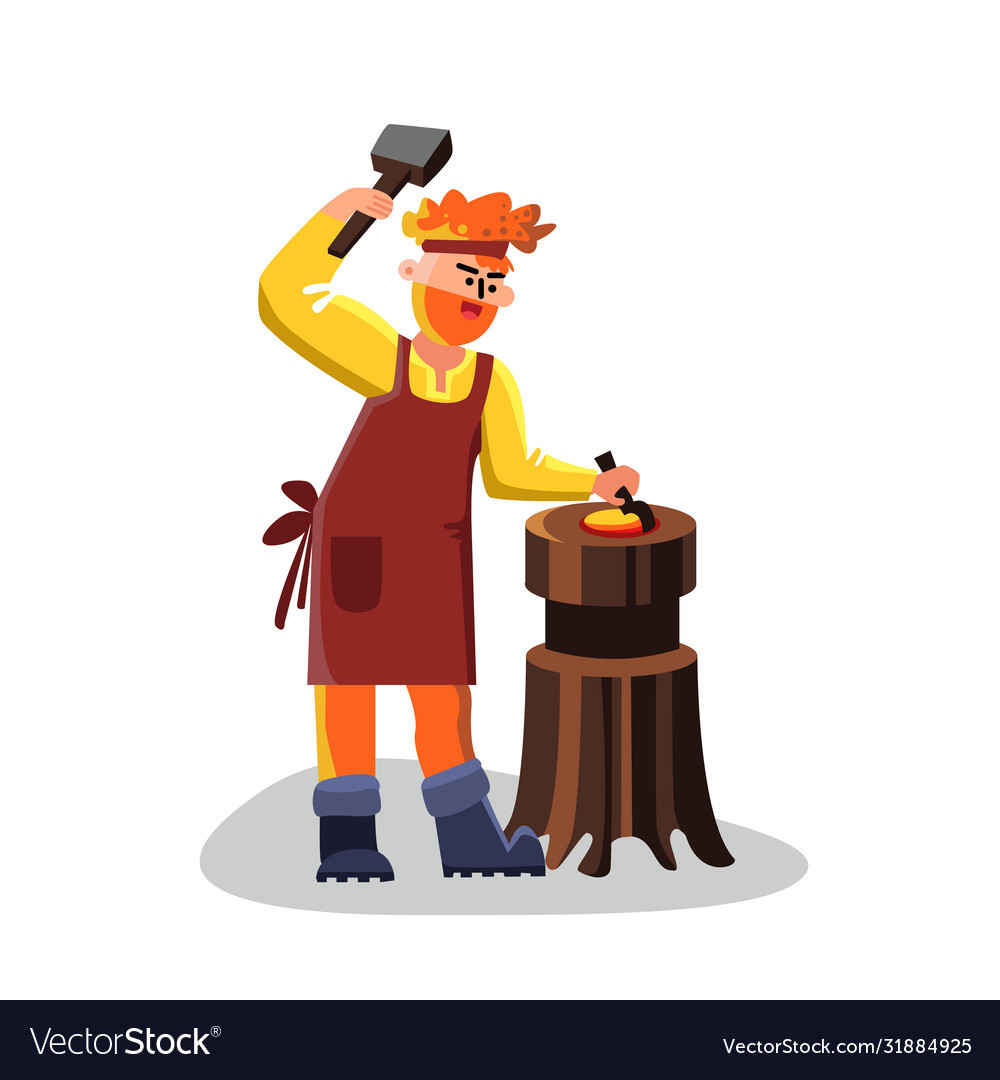 Blacksmith worker with hammer forge iron Vector Image