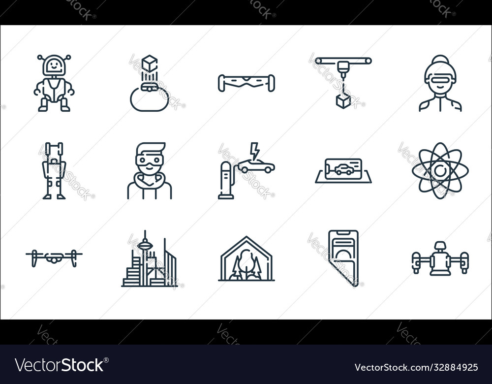 Technology future line icons linear set vector image Technology future line icons linear set