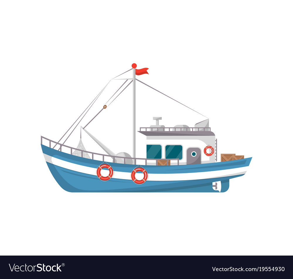 Download Commercial fishing boat side view icon Royalty Free Vector