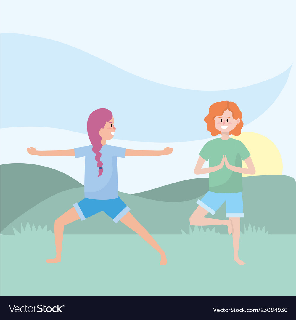 Fit women practicing yoga Royalty Free Vector Image