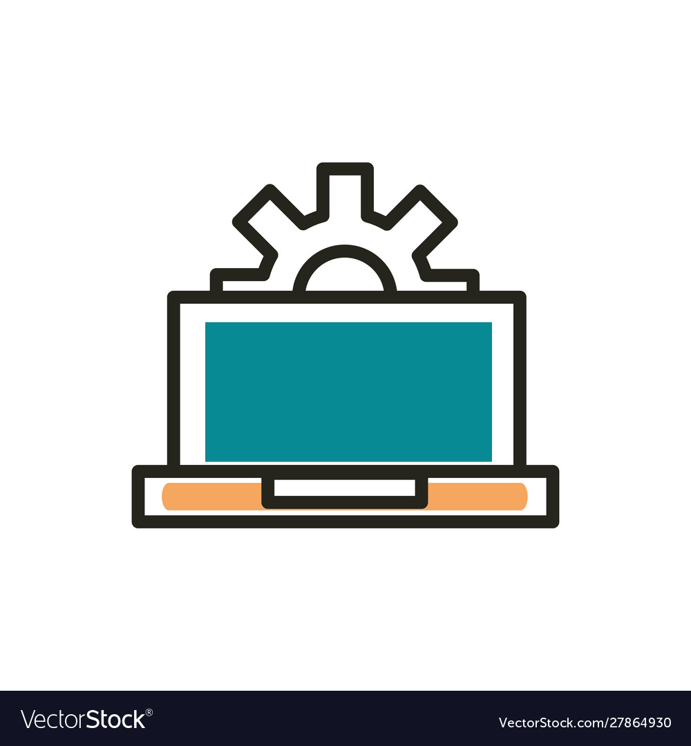 Laptop settings web development icon line and fill