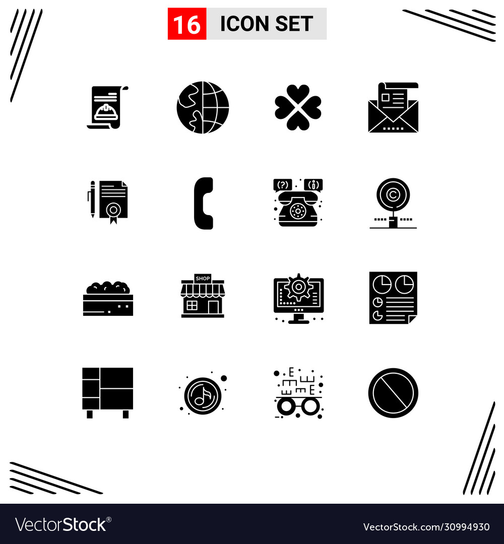 Mobile interface solid glyph set 16 pictograms