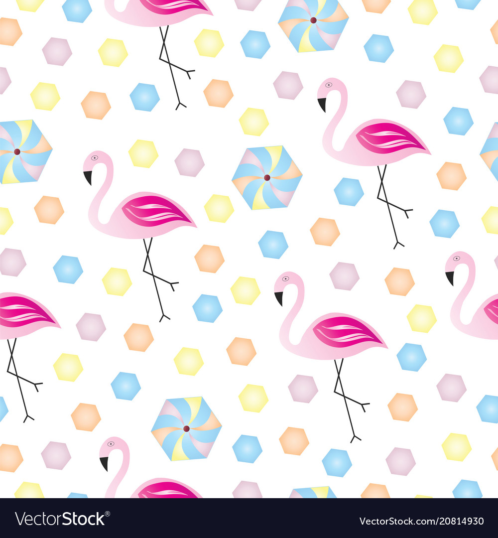 Seamless pattern with pink flamingo