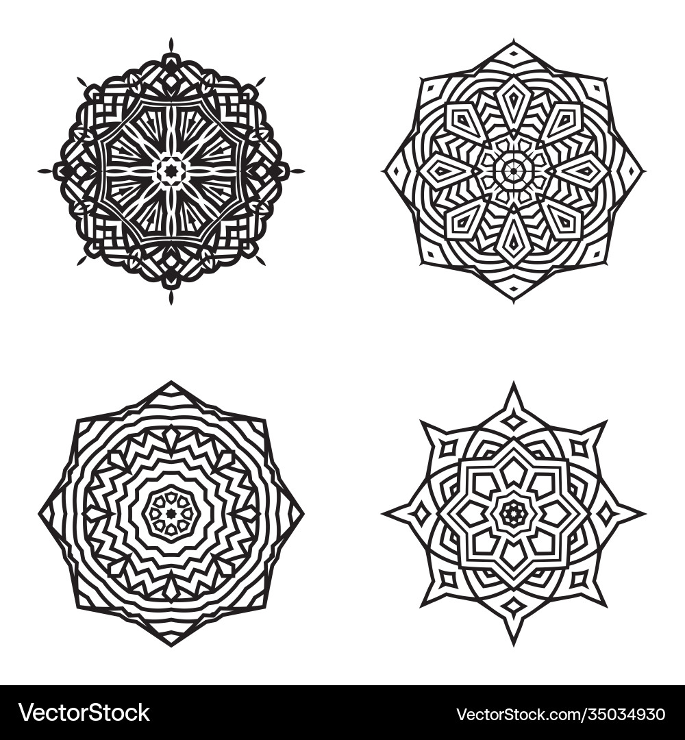 Set bundle black and white mandala element Vector Image