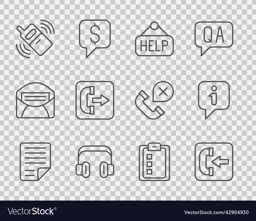 Set line file document incoming call phone vector image Set line file document incoming call phone