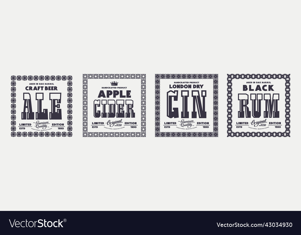 Set of template decorative label for gin rum ale vector image Set of template decorative label for gin rum ale