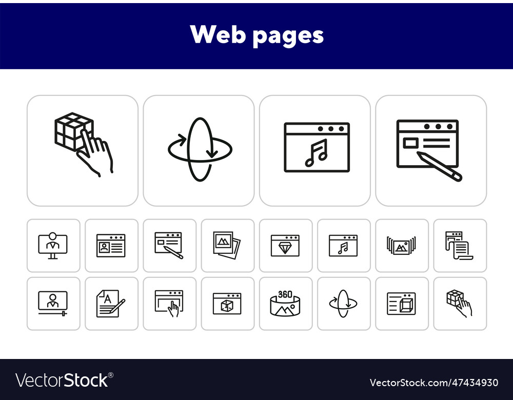 Web pages line icon set vector image Web pages line icon set