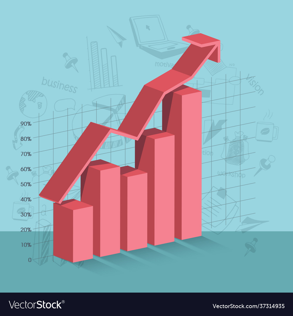 3d statistical bar chart with arrow for business