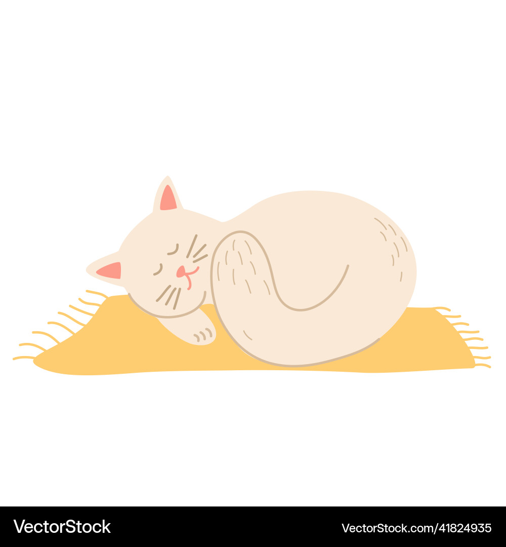 Cat sleeps on the mat cute hand draw sleeping Vector Image