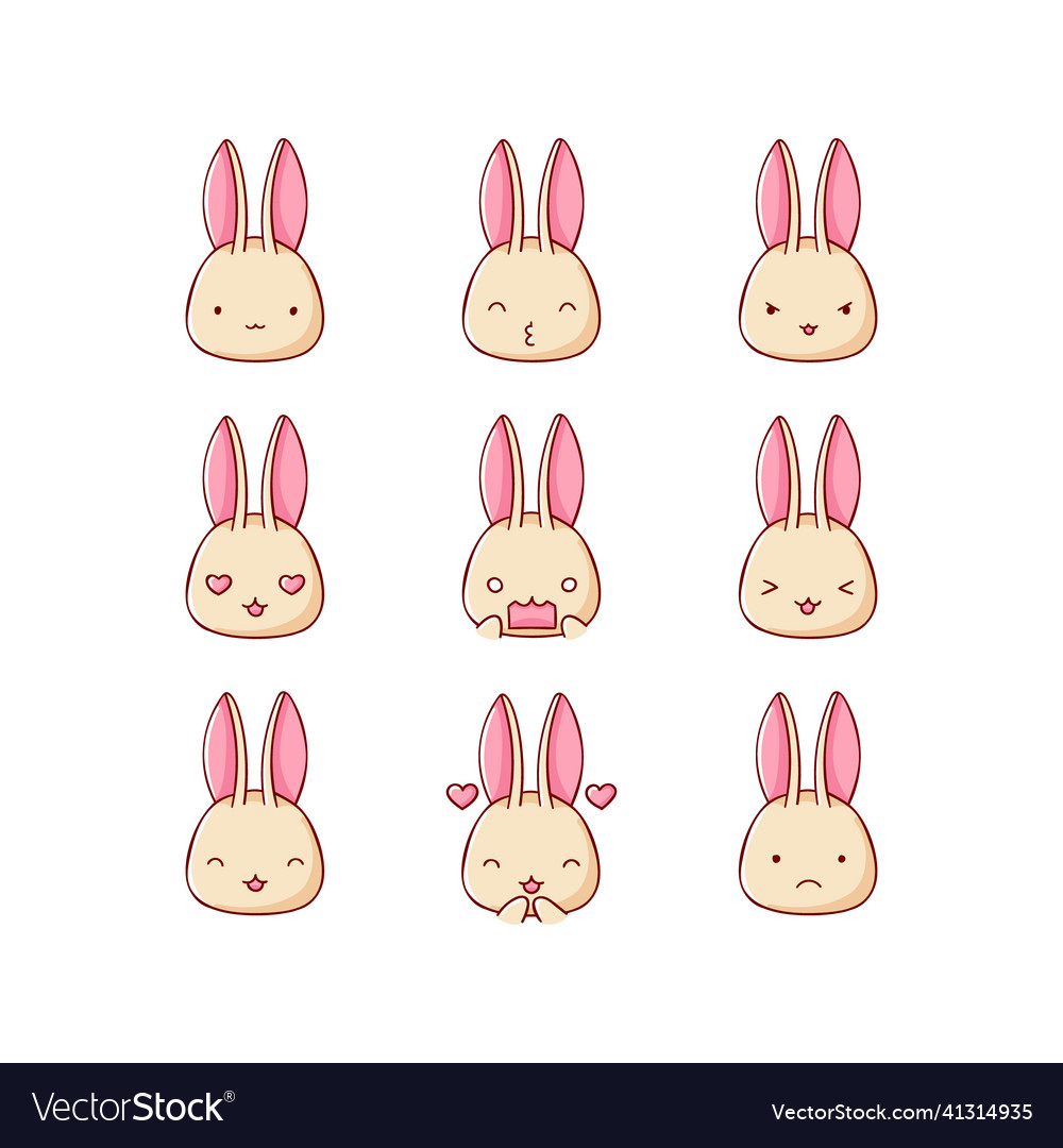 Collection of funny cute rabbit bunny emoticon