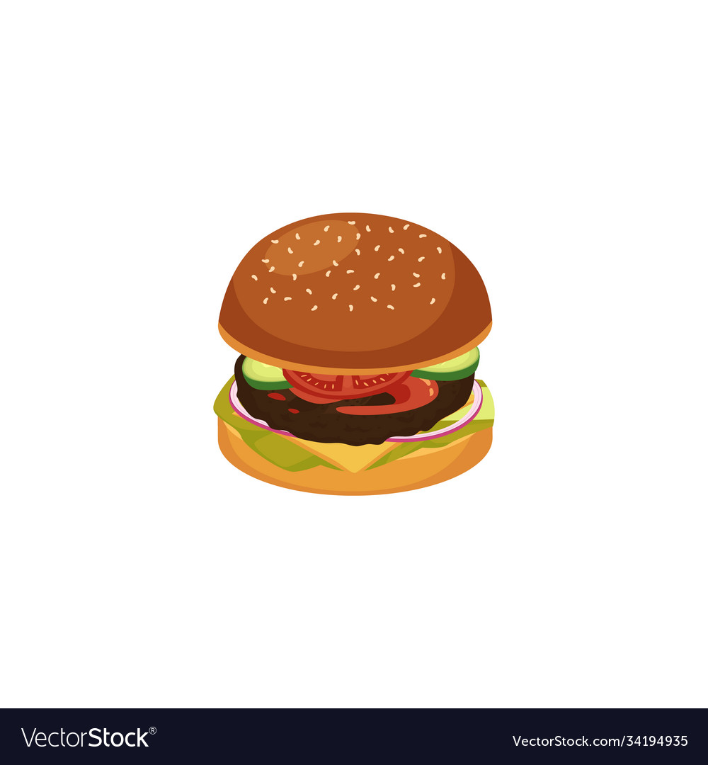 Isolated icon classic burger a flat cartoon