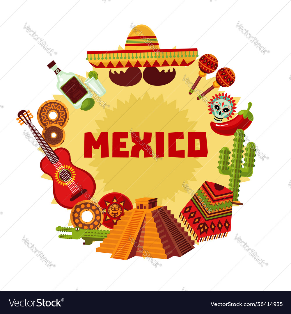 Mexico icons round concept Royalty Free Vector Image