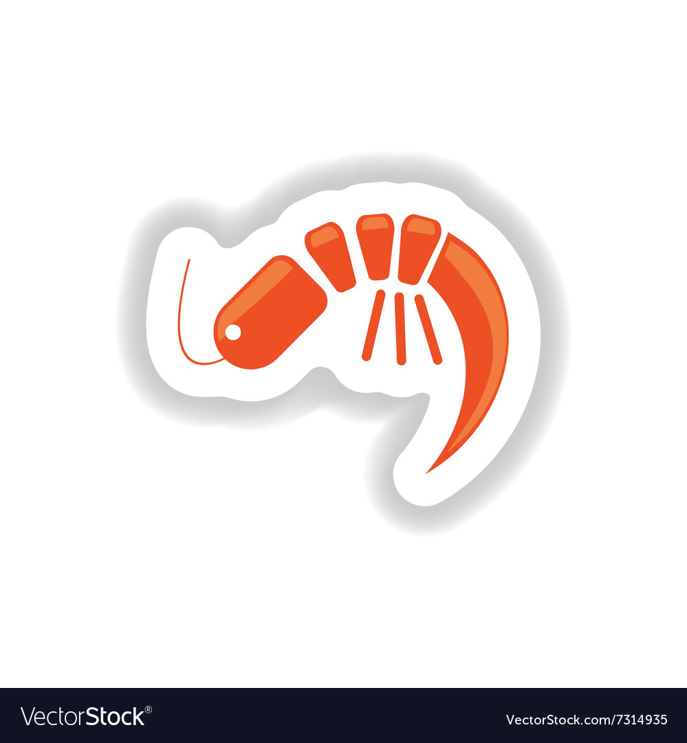 Stylish paper sticker on white seafood shrimp