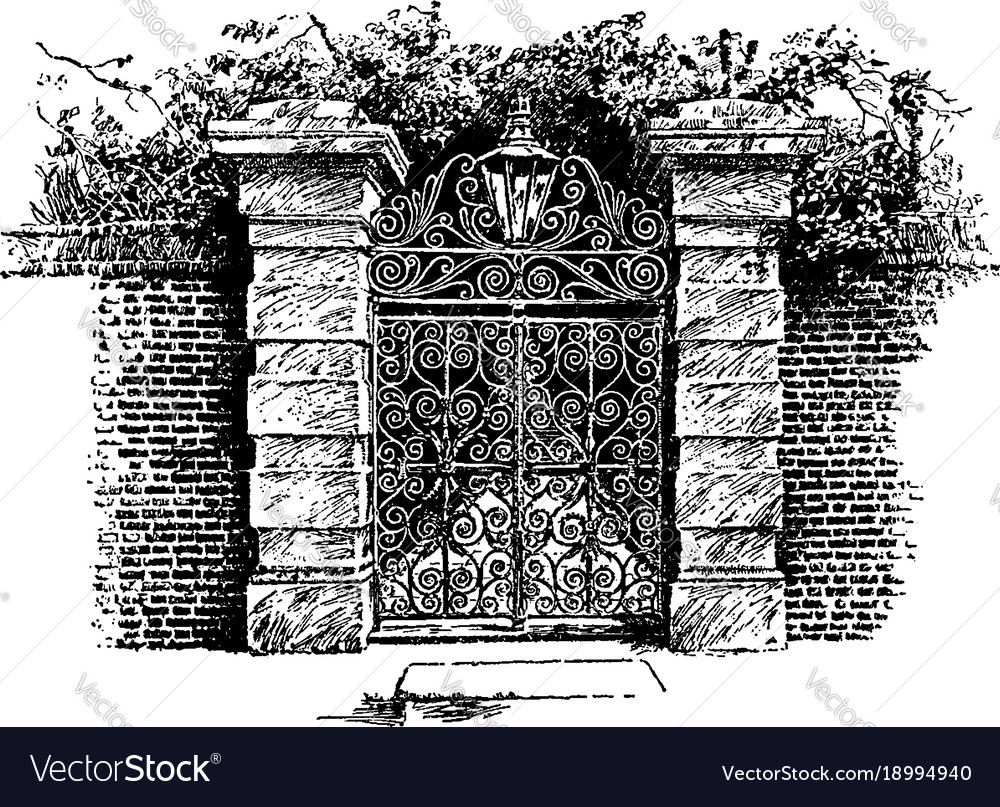 Colonial gate charleston vintage engraving