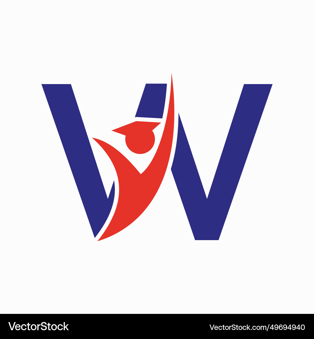 Education logo on letter w with graduation hat Vector Image