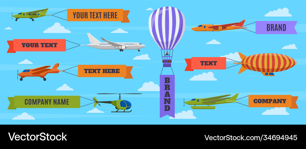 Airplane with banners planes biplane hot air Vector Image