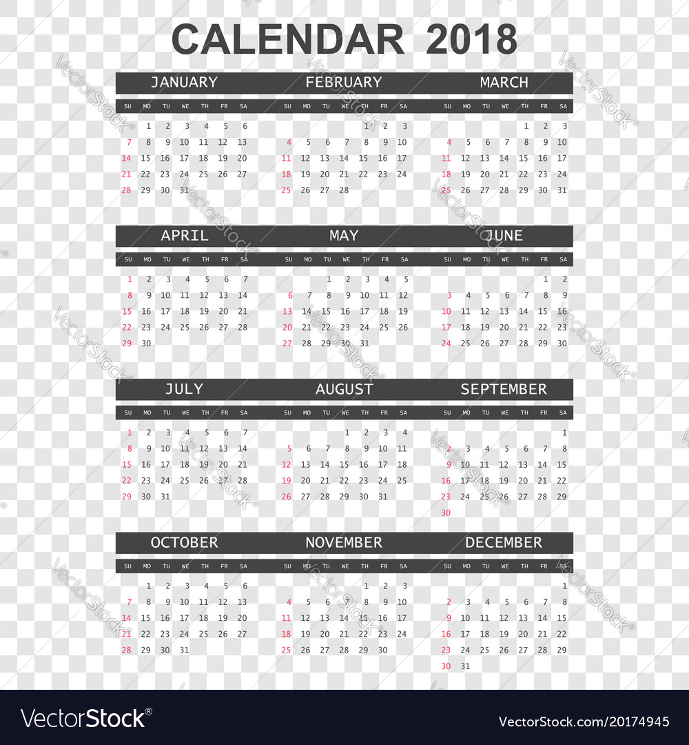 Calendar 2018 year in simple style