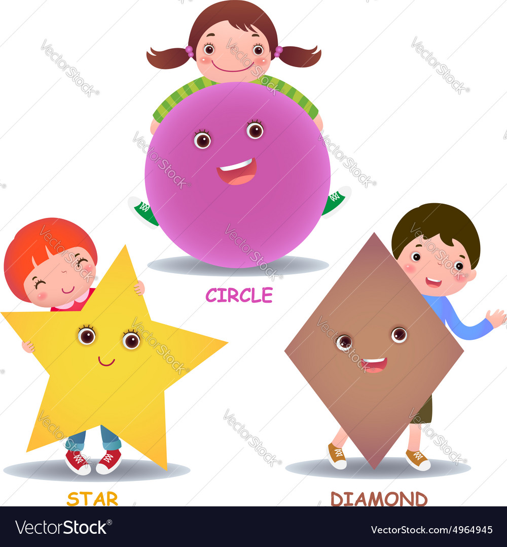 Cute little cartoon kids with basic shapes star Vector Image