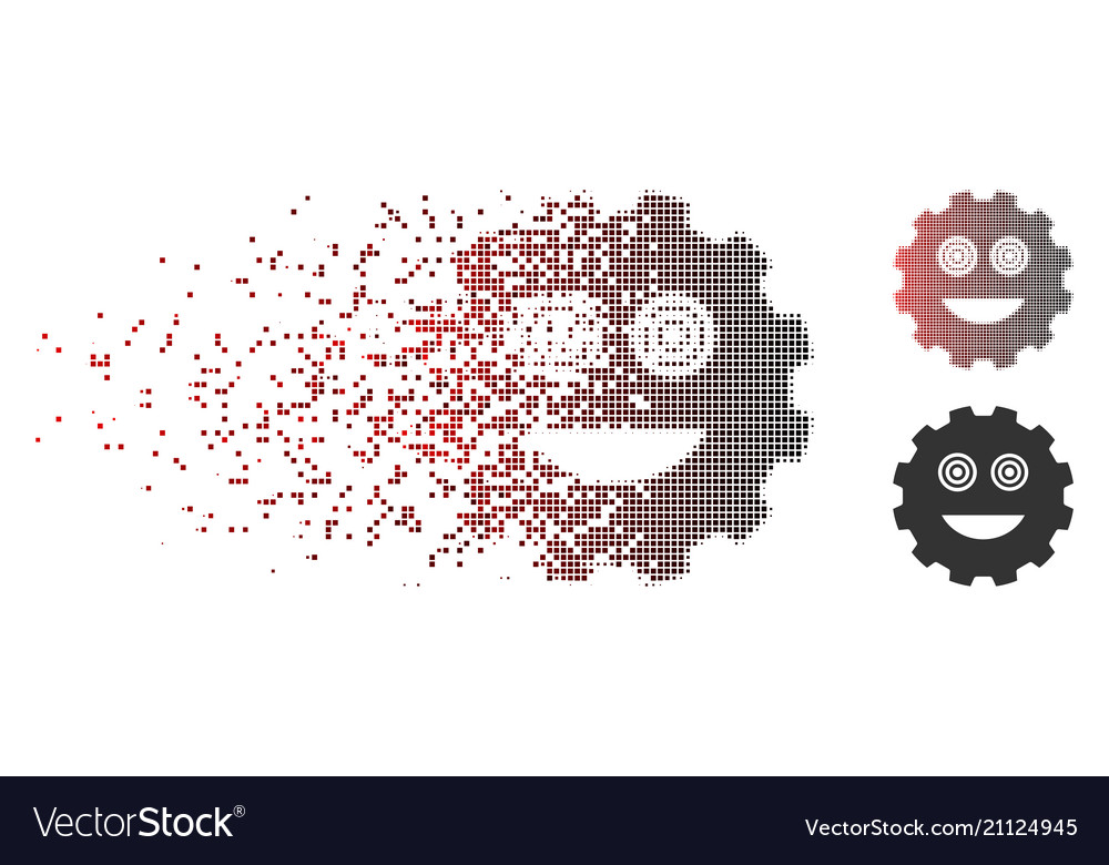 Damaged pixel halftone mad smiley gear icon