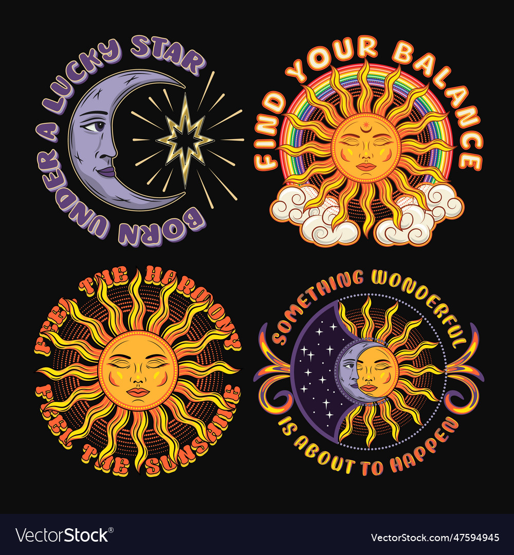 Labels with sun crescent moon eclipse text vector image Labels with sun crescent moon eclipse text