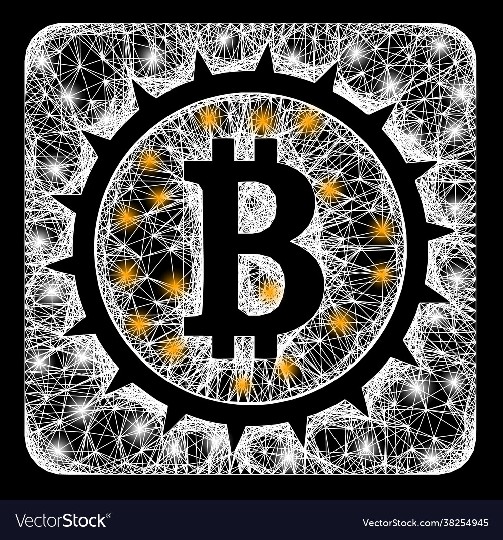 Net bitcoin box web mesh with bright flash nodes