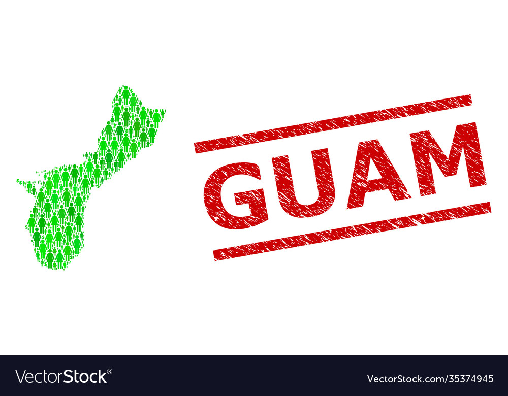 Scratched guam stamp seal and green people