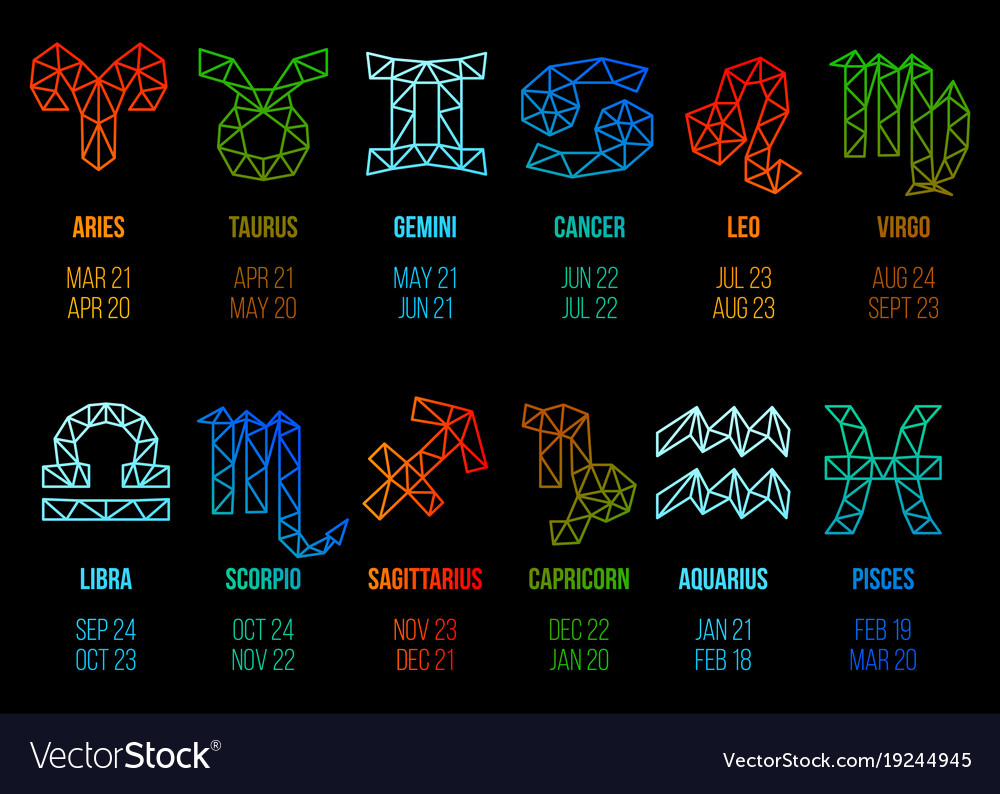 Set of polygonal zodiac signs with date Royalty Free Vector