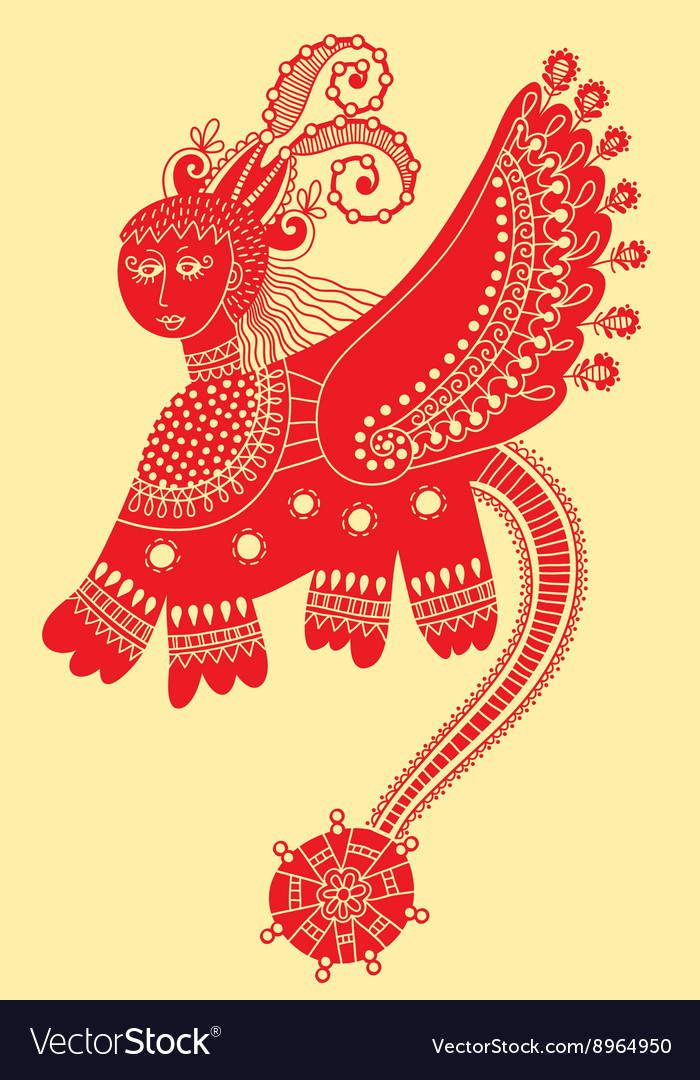 Ethnic fantastic animal doodle design in karakoko Vector Image