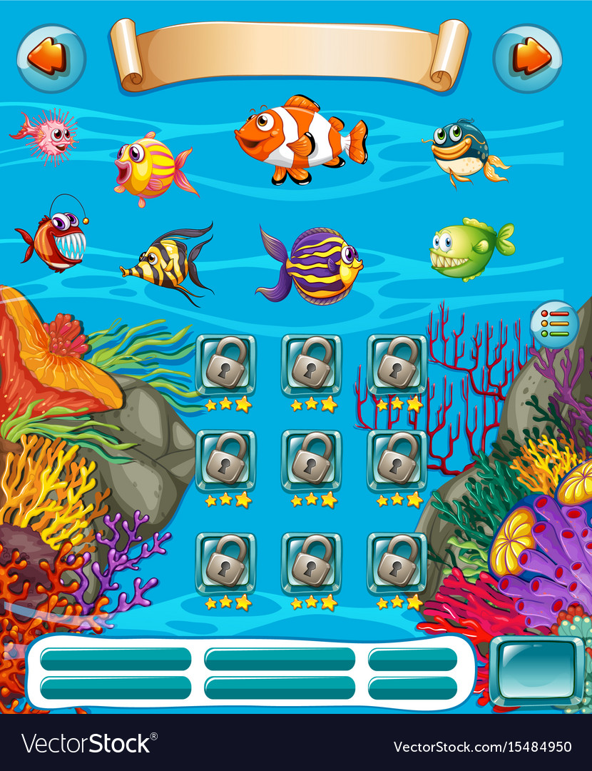 Game template with underwater scene Royalty Free Vector