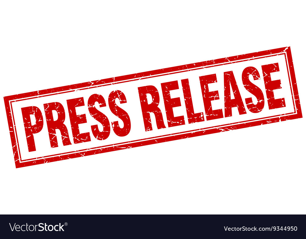 Press release red grunge square stamp on white