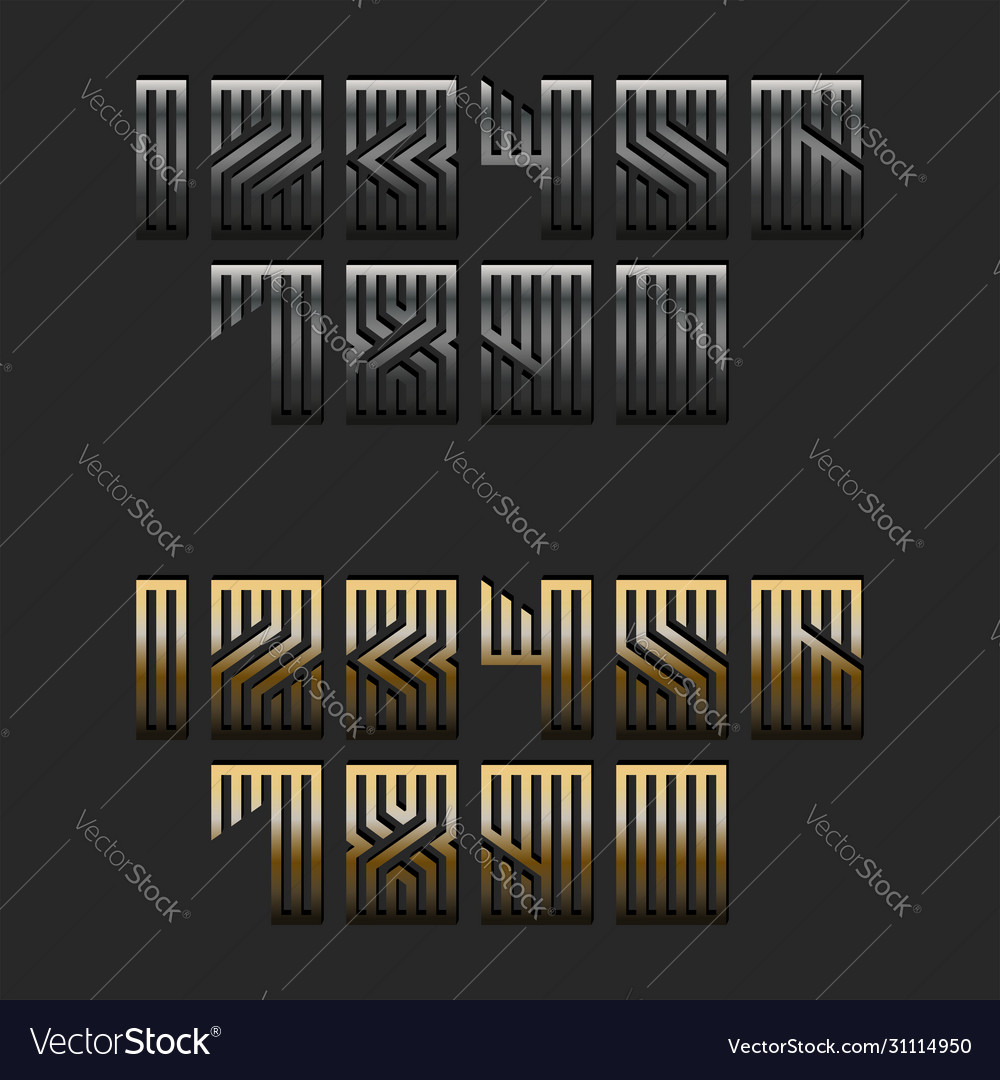 Set metallic numbers monogram for modern vector image Set metallic numbers monogram for modern