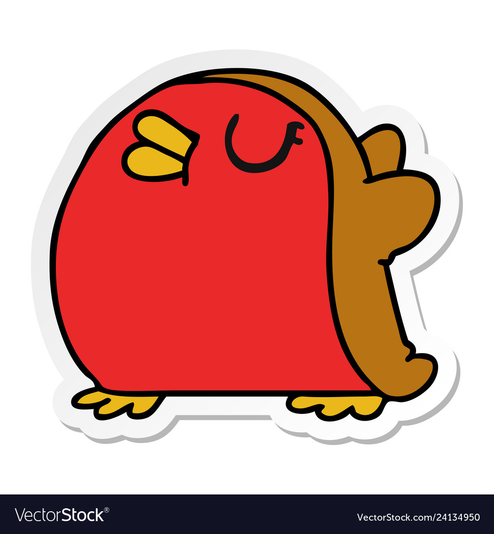 Sticker cartoon cute kawaii red robin Royalty Free Vector