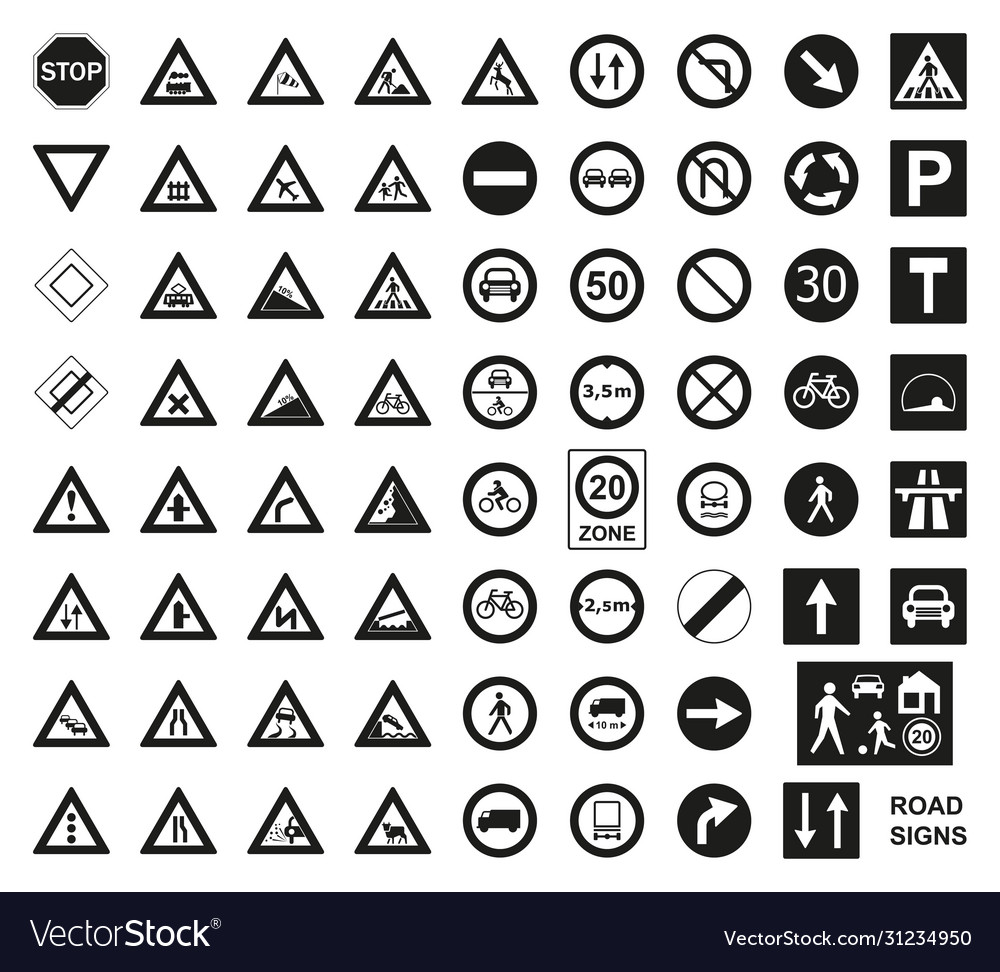 traffic-road-signs-set-isolated-on-white-vector-image