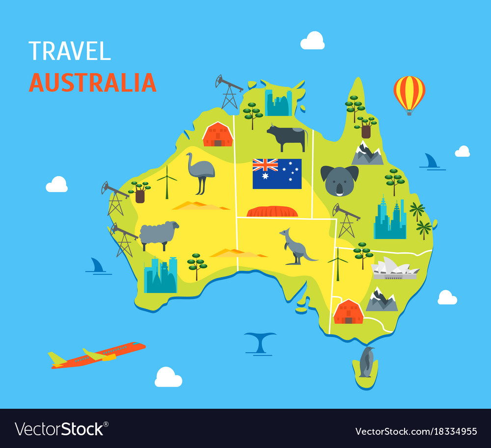 Cartoon Color Australia Discover Concept Travel Vector Image