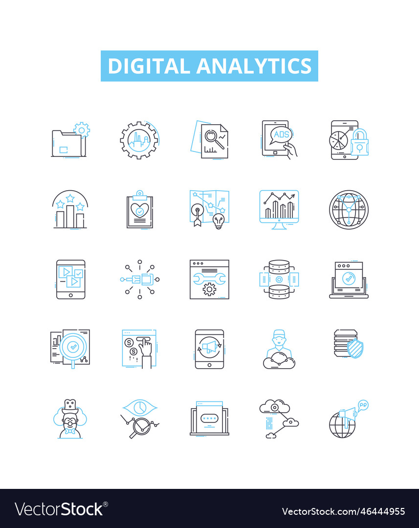 Digital analytics line icons set vector image Digital analytics line icons set