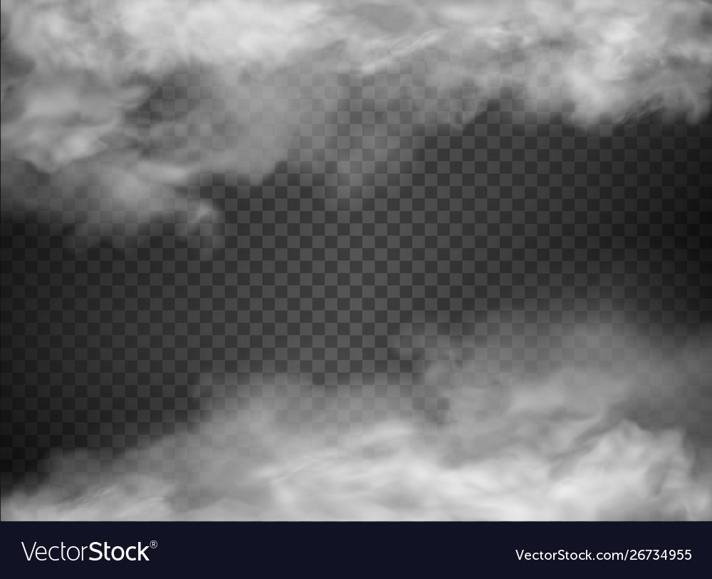 Vetor de Smoke clouds on transparent background. Realistic fog or mist  texture isolated on background. Transparent smoke effect do Stock