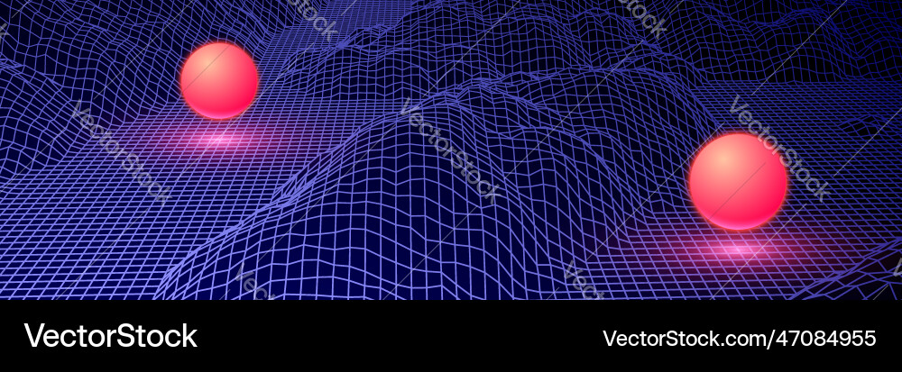 Landscape with wireframe grid of 80s styled retro Vector Image